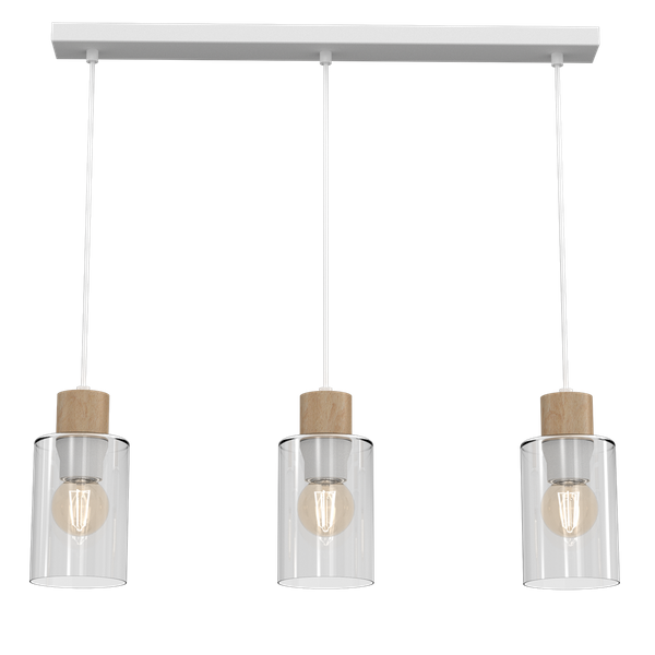Lampa wisząca MADERA, biały/transparentny/drewno, 3x60W E27, MLP8555