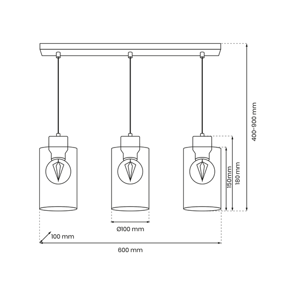 Lampa wisząca MADERA, biały/transparentny/drewno, 3x60W E27, MLP8555