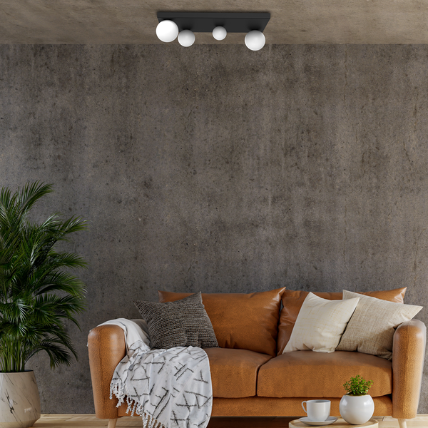 Nowoczesna lampa sufitowa BIBIONE, MLP8391, czarna z białymi kloszami, 4x25W G9