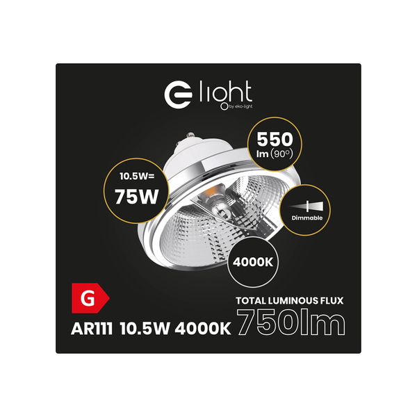 ŻARÓWKA AR111 - 10,5W GU10 4000K/ Biały z odbłyśnikiem Ściemnialna