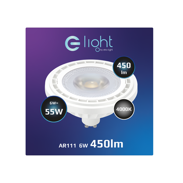 Żarówka GU10 AR111, 6W LED, barwa neutralna 4000K I Biała I AR8036
