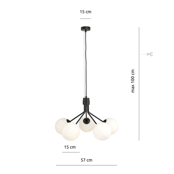 Lampa wisząca Emibig NOVA 5 Czarny/OPAL 1138/5