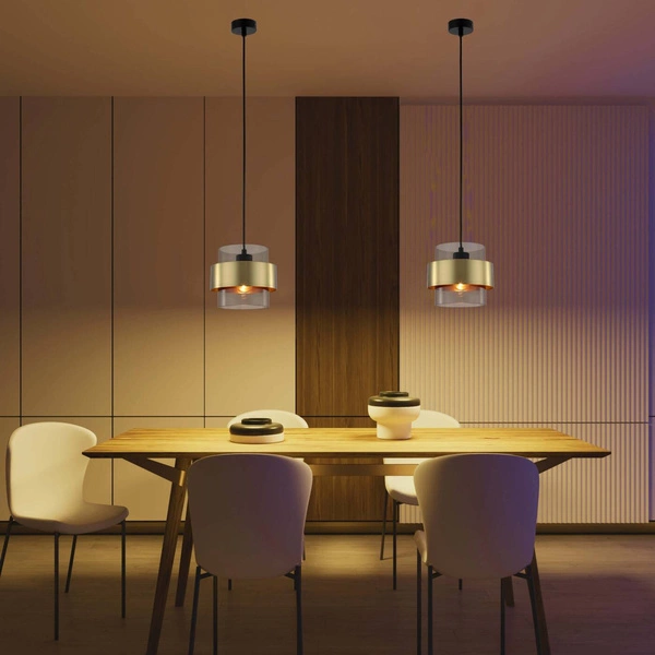 Lampa wisząca Miele, duża, czarny/dymiony/złoty, 1x40W E27