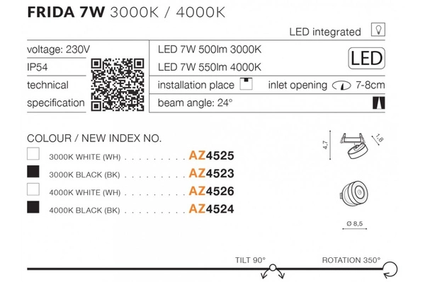 Azzardo FRIDA 7W 3000K BK 4523