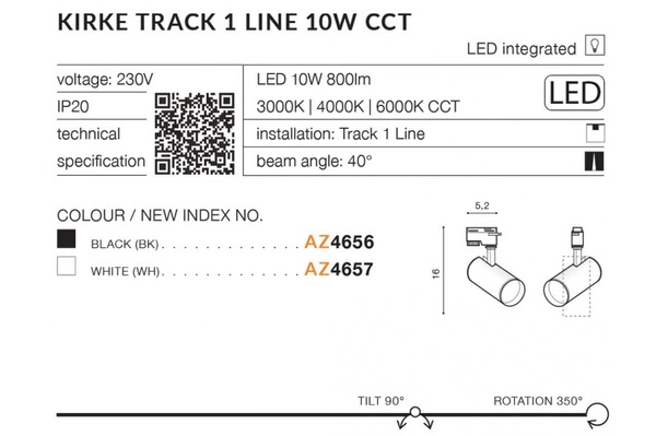 Azzardo KIRKE TRACK 1LINE 10W CCT WH 4657