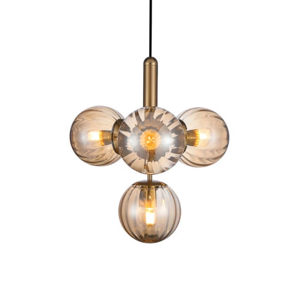 Lampa wisząca RAVENA śr. 43cm 4xE27 | mosiądz/bursztynowy