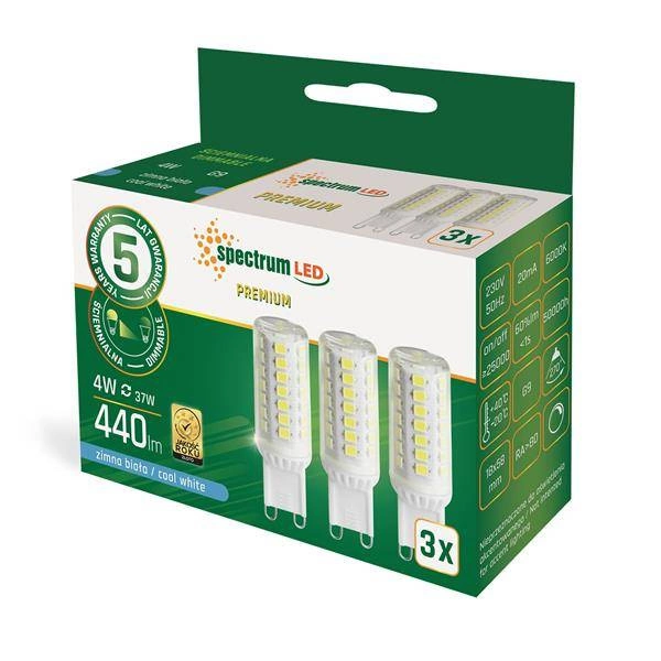 LED G9 230V 4W CW DIMMABLE SMD 5 LAT PREMIUM 3-PACK SPECTRUM