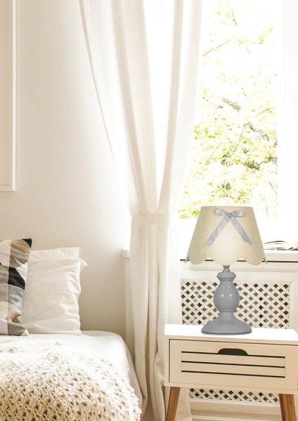 Lampa stołowa/nocna WHILMA 41-64127 szara z kokardką 1x40W E14