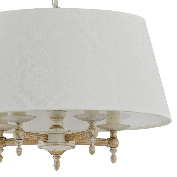 Żyrandol klasyczny z abażurem ROKSANA WHITE śr. 50cm biały antyczny/szary
