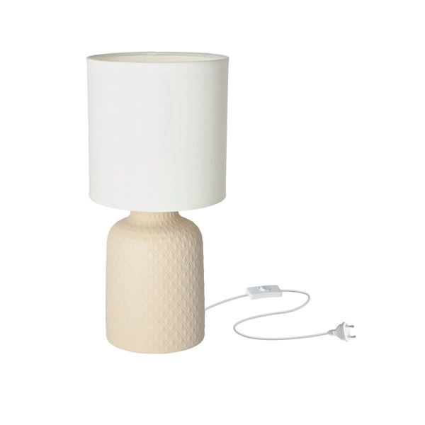 Lampa gabinetowa/stołowa/nocna INER 41-79879 ceramiczna beżowa/abażur biały 1x40W E14