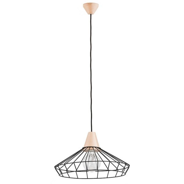 Druciana lampa kratka WART czarna/drewno śr. 40cm