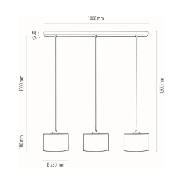 Lampa Wisząca Dove 3xE27 Max.40W Dąb Olejowany/Przezroczysty Kabel PCV/Abażur z szarej tkaniny 16390374