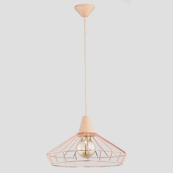 Druciana lampa kratka WART miedź/drewno śr. 40cm