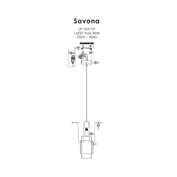 Lampa wisząca Savona 1, czarny/srebrny/transparentny, 1x40W E27