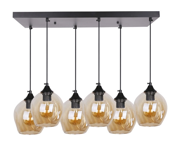 Lampa wisząca ASPA, czarna z brązowymi kloszami, 6x40W E27