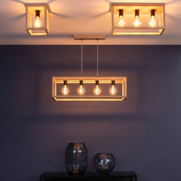 Lampa sufitowa jedno-punktowa KAGO drewno dębowe kolor dąb olejowany oprawka czarna, 9154174 9154174