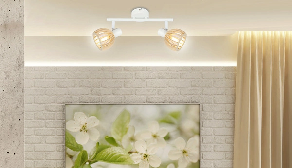 Lampa sufitowa ATARRI listwa 2xE14 biały/drewno 92-68088