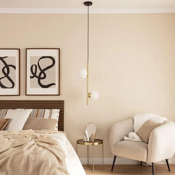 Lampa Wisząca Złota Kula Mleczna Bari 2xE27