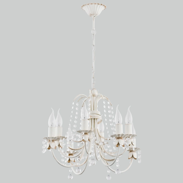 Żyrandol klasyczny świecznikowy ERATO śr. 54cm biały antyczny