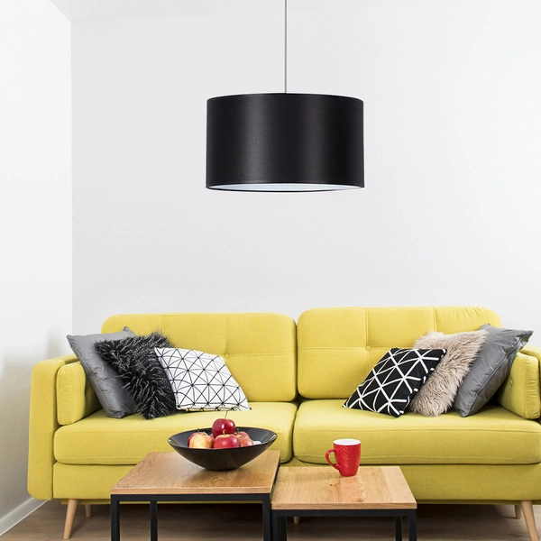 Lampa Wisząca Dove 1xE27 Max.60W Czarny Metal/Przezroczysty Kabel PCV/Abażur z Czarnej Tkaniny 15400104