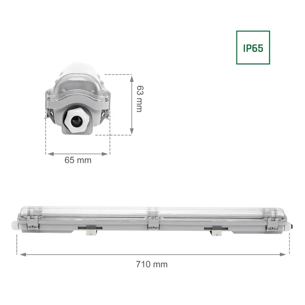 LIMEA LED TUBE SLIM HERMETYK G13 1x60 250V IP65 710x65x63 mm SZARY