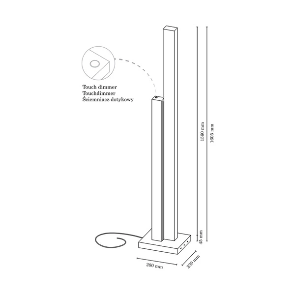 Lampa Podłogowa Manhattan 2xLED 24V Zintegrowana 3500lm 3000K 37,5W Drewno Bukowe Orzech/Czarna Tkanina Kabel z Dotykowym Ściemniaczem 6482976