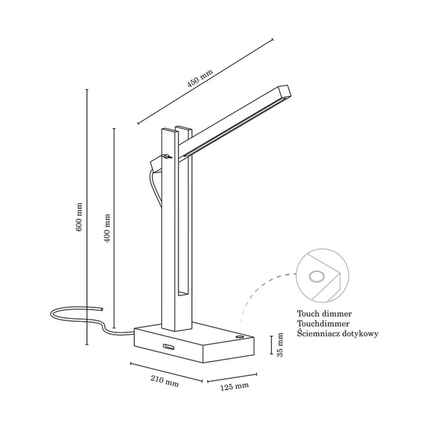 Lampa Stołowa Tukan 1xLED 24V Zintegrowana 490lm 3000K 5,5W Drewno Brzozowe/Antracytowy Kabel z Dotykowym Ściemniaczem 7530160
