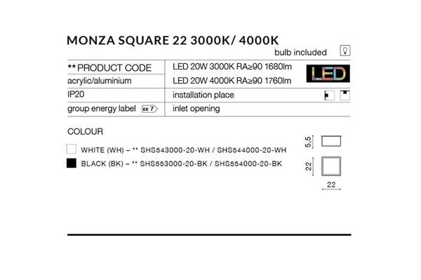Azzardo MONZA S 22 3000K WH 2269
