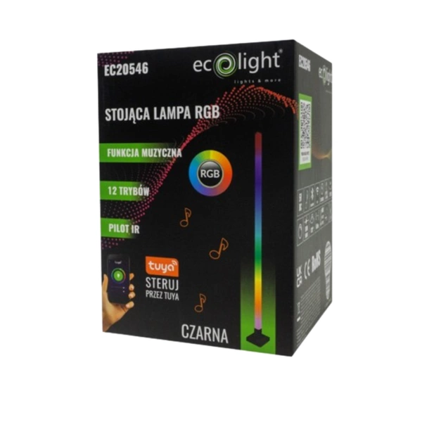 Muzyczna lampa stojąca RGB TUYA 10W 5V DIMM + Pilot wys.150 cm | Czarny