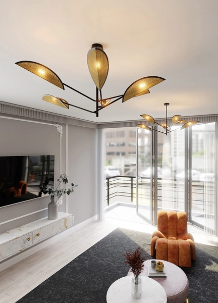 Lampa sufitowa Emibig VENE 6 Czarny/RATTAN 1160/6