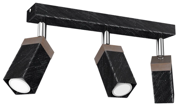 Lampa sufitowa SOLO, MLP7473, przecierany czarny/drewno patynowane, 3x5W mini GU10