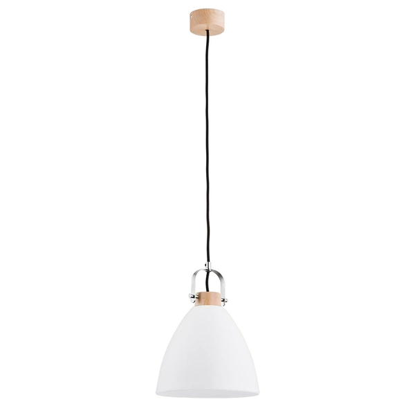 Lampa wisząca zwis HERMINA biały mleczny /drewno śr. 22cm