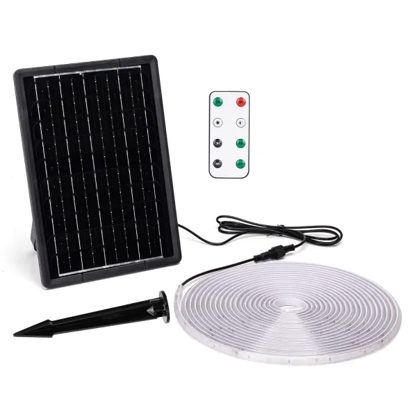 Solarna taśma LED IP65 ogrodowa 10m 2700K 10W z pilotem | biała ciepła