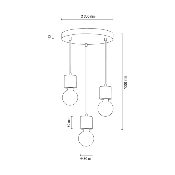 Lampa Wisząca Pino 3xE27 Max.60W Naturalna Sosna/Czarny Metal/Czarny Kabel PCV 7161350R