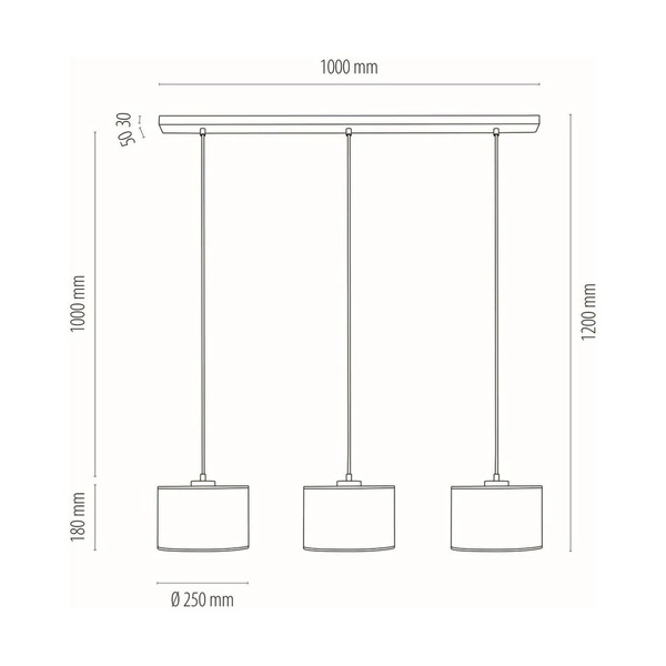 Lampa Wisząca Dove 3xE27 Max.40W Dąb Olejowany/Przezroczysty Kabel PCV/Abażur z Białej Tkaniny 16380374