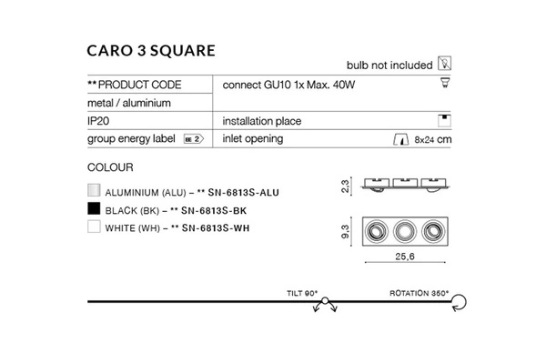 Azzardo CARO 3 SQUARE BLACK 2440