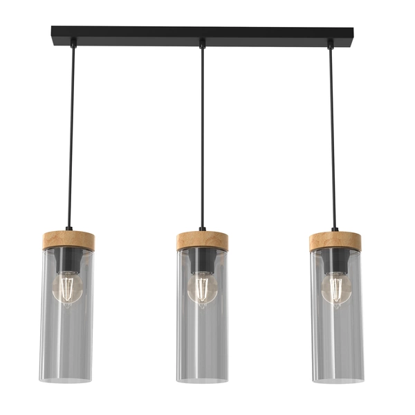 Lampa wisząca ELICA, MLP8665, czarny/drewno/transparentny, 3x60W E27
