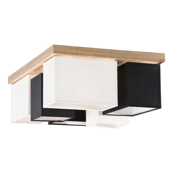 Lampa Sufitowa Paloma 6xE27 Max.25W Dąb Olejowany/Czarny Abażur Tkaninowy/Biały Abażur Tkaninowy 2451674