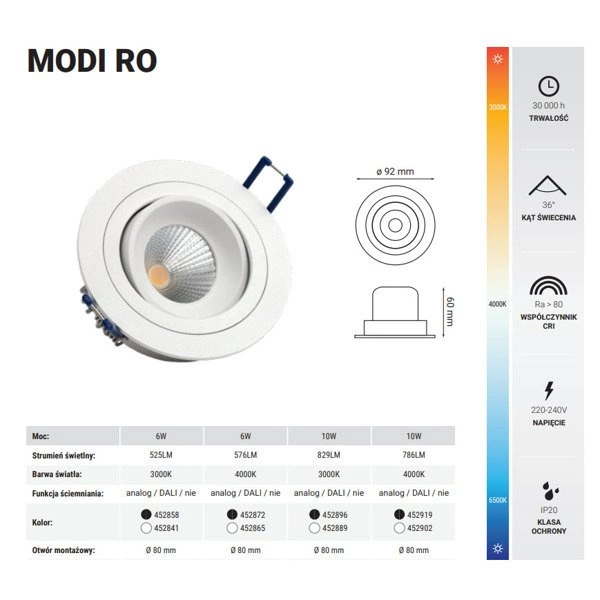 Oprawa wpuszczana MODI RO 10W neutralna 4000K czarny śr. 9,2cm