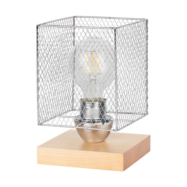 Lampa stołowa Norman Wood 1xE27 maks. 25W drewno brzozowe/chromowany metal/przezroczysty kabel PVC 9175960