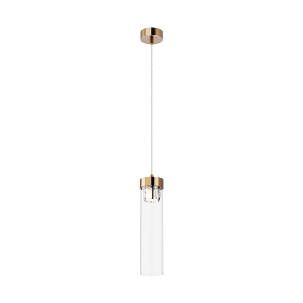 Nowoczesna lampa wisząca GEM szklana tuba 28,5cm kryształ G9 28W | złoty