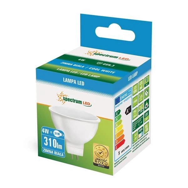 LED MR16 12V 4W SMD CW Z MLECZNĄ SZYBKĄ SPECTRUM +