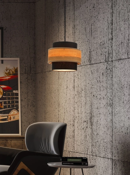 Lampa wisząca TWIN, 31-17871, czarny/drewno, 1x40W E27