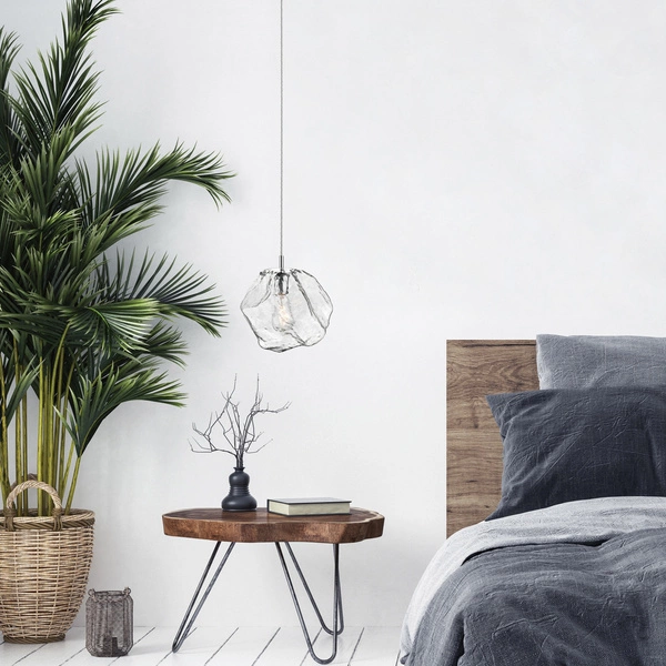 Lampa wisząca szklana do salonu śr.28 ROCK E27 40W | chrom