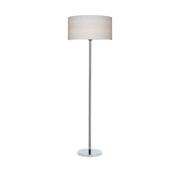 Lampa podłogowa Leila 1xE27 maks. 60W chromowany metal/przezroczysty kabel PVC/wielokolorowy papier + klosz z PCV ze wzorem drewna 6652028