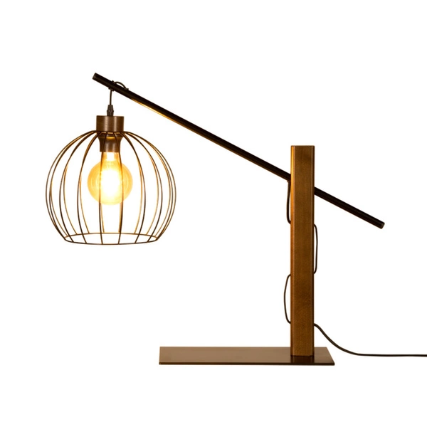 Lampa stołowa Mandarine 1xE27 maks. 60W drewno bukowe orzechowe/czarny metal/czarna tkanina kabel 85034904