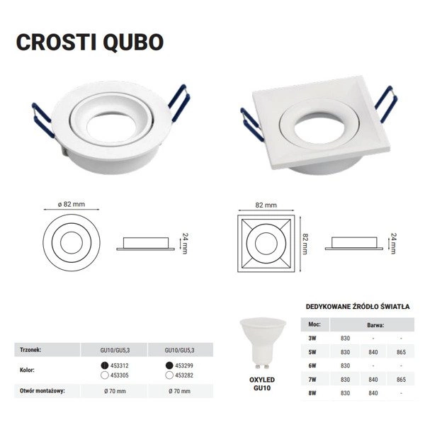 Oprawa wpuszczana oczko sufitowe CROSTI QUBO SQ biały szer. 8,2cm