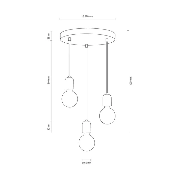 Lampa Wisząca Amory 3xE27 Max.60W Szary Beton/Czarny Kabel Tkaninowy 9779336R
