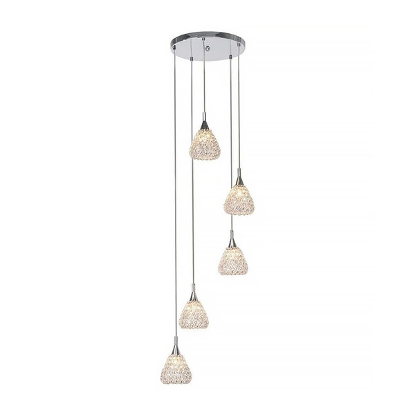 Lampa wisząca Vegas 5xG9 maks. 33W chromowany metal/przezroczysty kabel PVC/przezroczysty kryształ HK17515S15