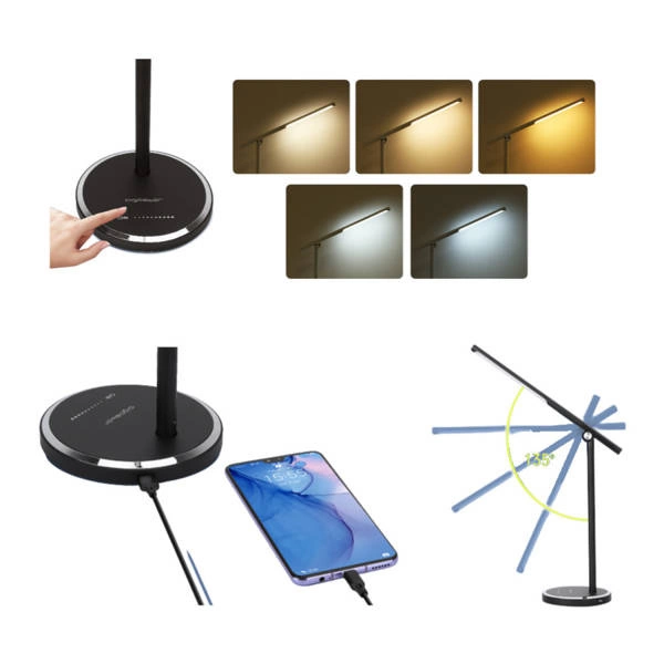 Lampka biurkowa regulowana LED zmiana temperatury + USB ładowarka | czarny